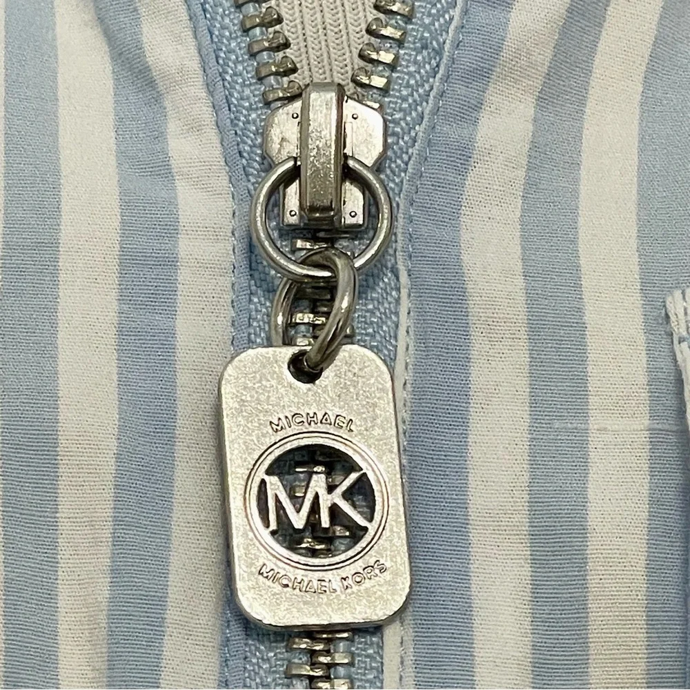 Michael Kors Light Blue and White Striped Half Zip-Up Tunic Blouse Size M